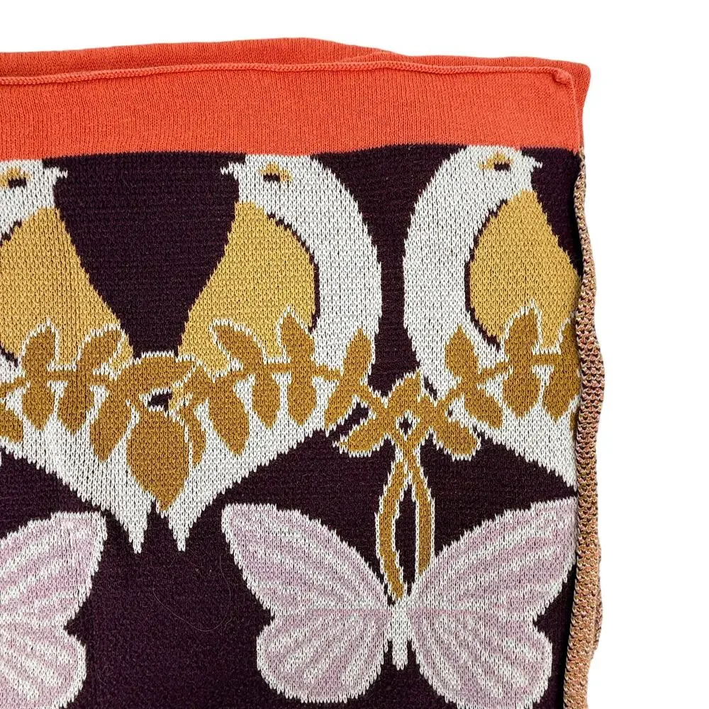 Anthropologie Love Birds Butterfly Knit Throw Blanket 60x52 Plum Orange